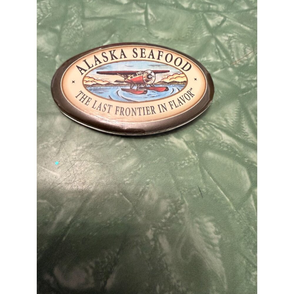 VTG Alaska Seafood The Last Frontier in Flavor Oval Shaped Badge Pin